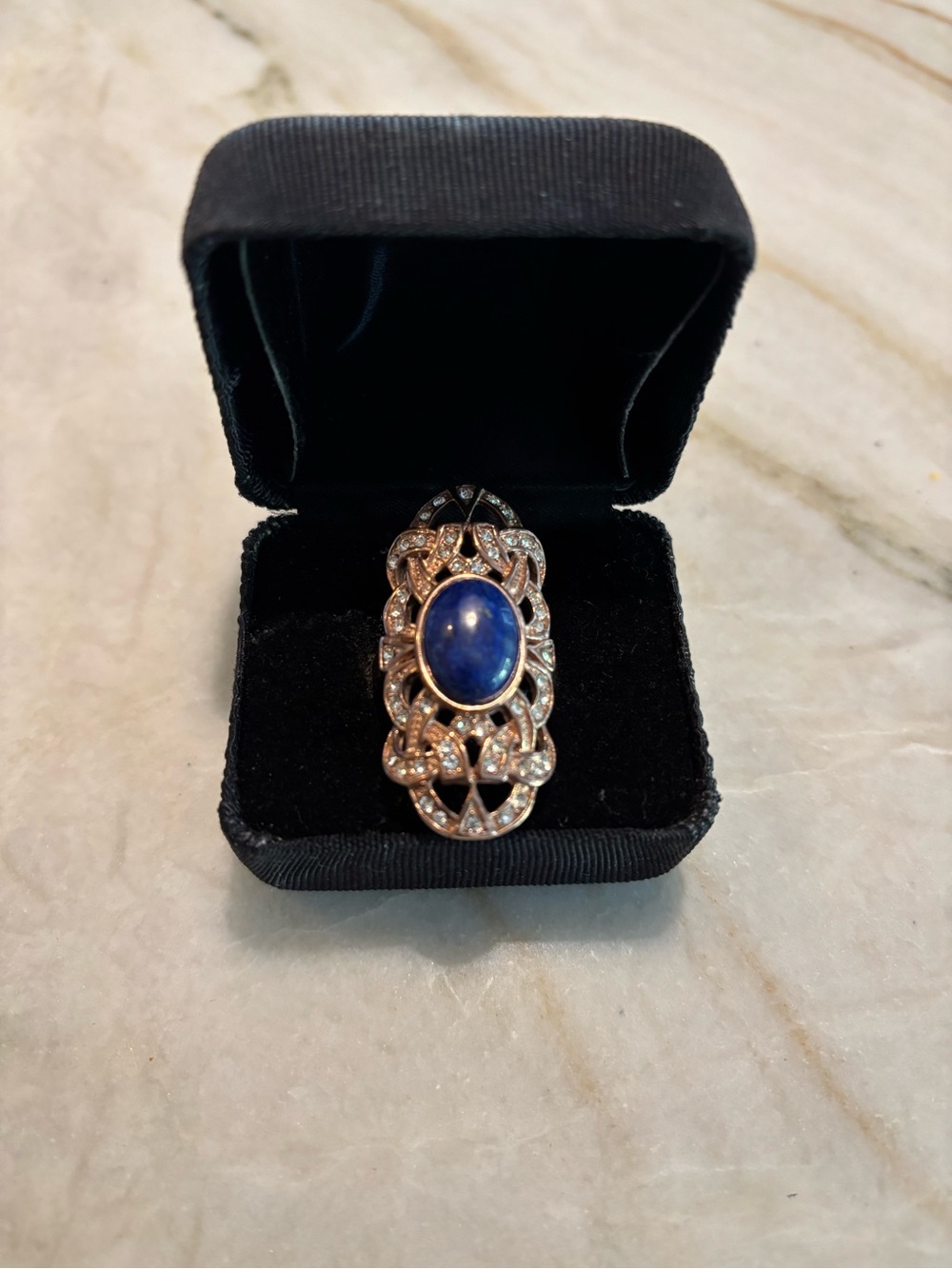 Vintage-Style Blue Stone Filigree Statement Ring